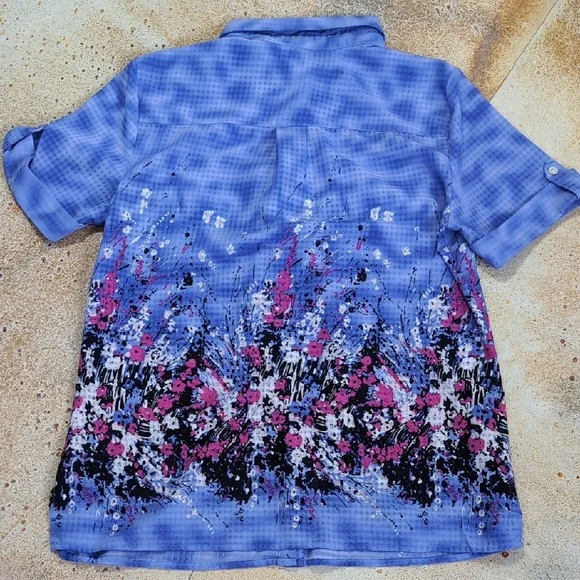 Notations | Purple Patterned Floral Lightweight Button Down Shirt Size M - Picture 11 of 11